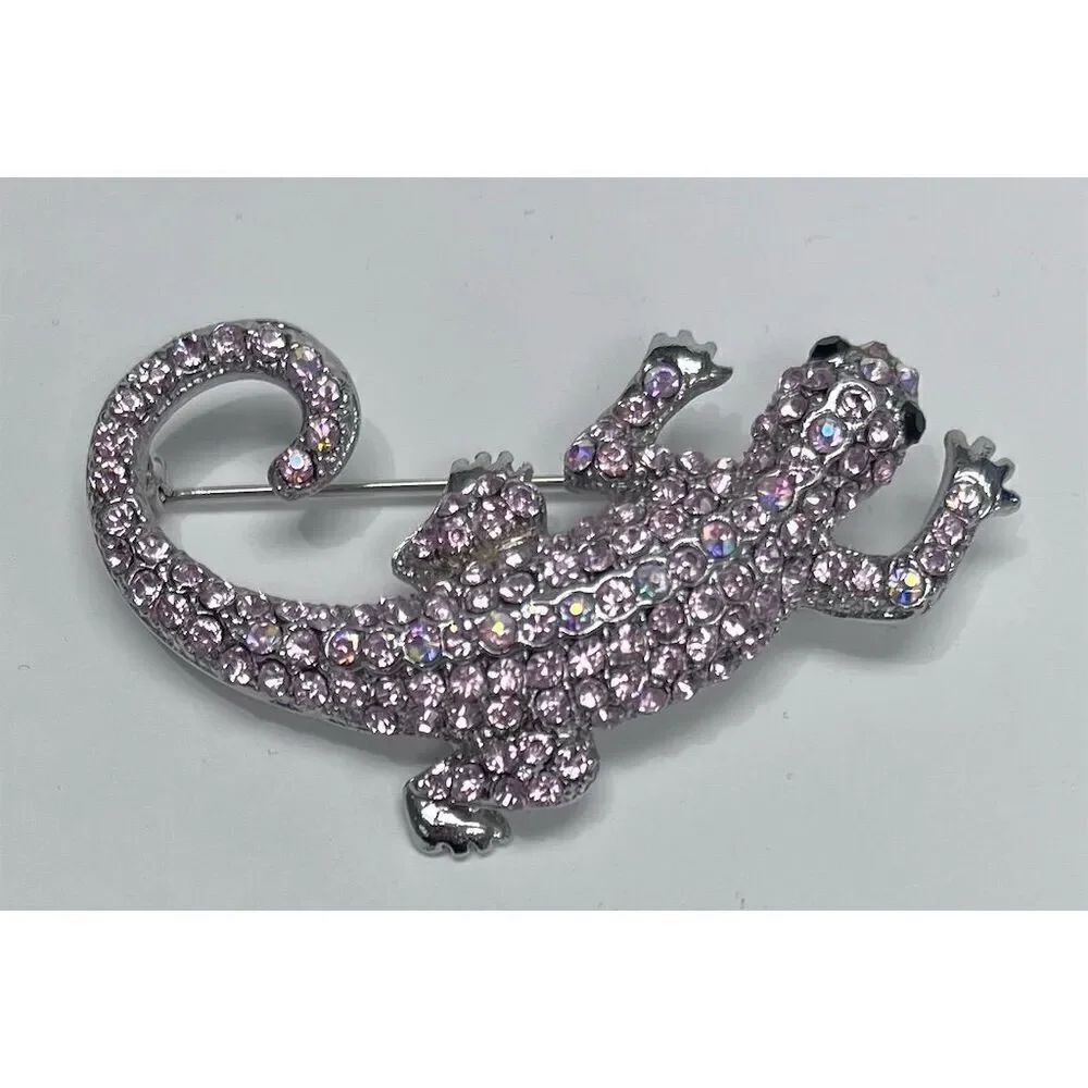 Pink Rhinestone Lizard Brooch with Secure Pin Clasp Fashion Jewelry